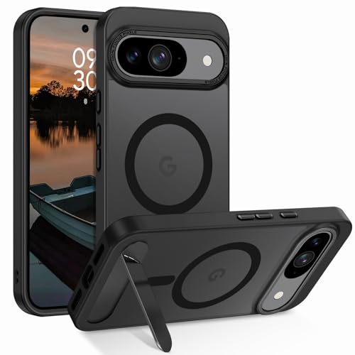 GUAGUA for Google Pixel 9 Pro Case, Pixel 9 Case with Stand, Magnetic Cases with Foldable Invisible Stand Translucent Matte Back Shockproof Kickstand Phone Case for Google Pixel 9/9 Pro 6.3'', Black - color: Black, size: for Google Pixel 9/9 Pro