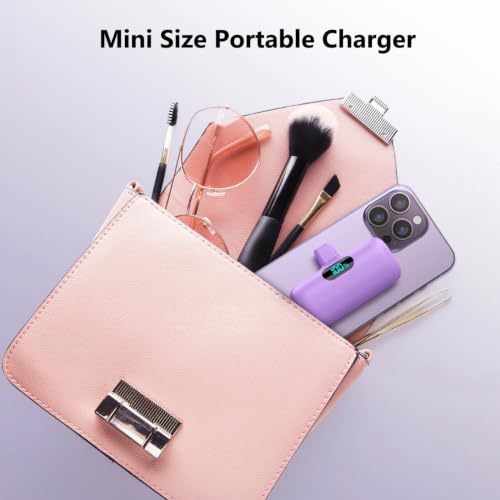 [2-Pack] Mini Portable Charger 5000mAh Power Bank, 3A PD USB C Cell Phone Portable Power, LCD Display Battery Pack Compatible with iPhone 15/15 plus/15 pro/15 pro Max/Android phone/Samsung/Moto/LG etc - color: White+Purple