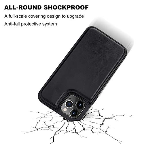 ONETOP for iPhone 12 & iPhone 12 Pro Wallet Case with Card Holder,Black | Kickstand,ID/Cash Holder,Case Wallet with Card Slots,Double Magnetic Clasp,Durable PU Leather Shockproof Cover for Women Men - color: Black