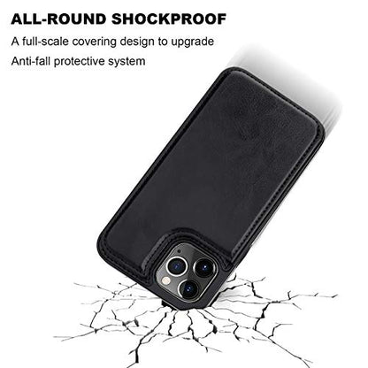ONETOP for iPhone 12 & iPhone 12 Pro Wallet Case with Card Holder,Black | Kickstand,ID/Cash Holder,Case Wallet with Card Slots,Double Magnetic Clasp,Durable PU Leather Shockproof Cover for Women Men - color: Black
