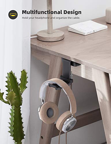 Lamicall Headphone Stand Adhesive Rotatable Headset Earphone Hanger Hook - color: Black