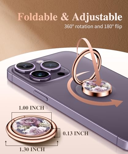 GVIEWIN Flower Cell Phone Ring Holder, Metal Kickstand Grip 360° Rotation - color: B-Cherry Blossoms