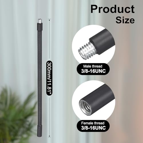 12-Inch Flexible Gooseneck Tubing, 3/8"-16 Female to Male Thread Universal Arm Gooseneck Extension Holder for Microphone, Tripod Phone, Camera, LED Video Lights 2 Pack - color: 2 Pack, size: 12 Inch