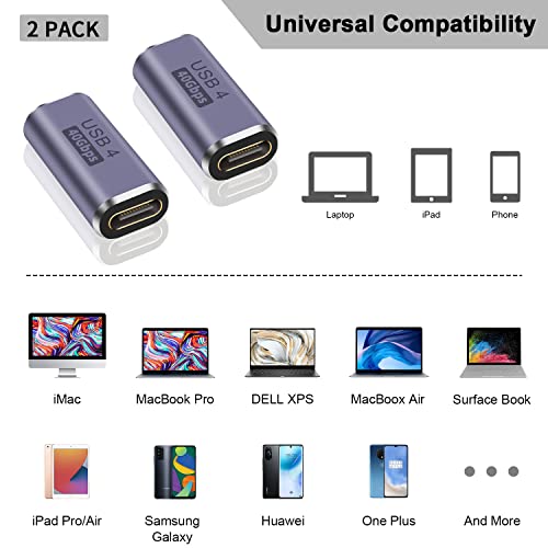 Poyiccot USB C Female to Female Adapter, 100W USB C Coupler, 40Gbps Type C Extension Extender Adapter Support Thuderbolt 4 Cable for iPone, Docking, Galaxy, 2-Pack - style: usb c female to female