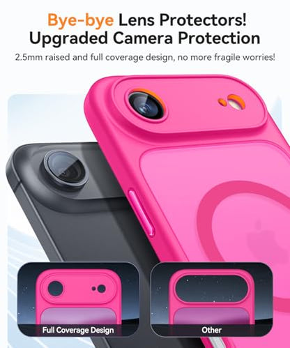 CANSHN Magnetic Compatible with iPhone Air Case(6.5 Inch), Upgraded [Full Camera Protection] [Compatible with Magsafe] [Translucent Matte] Shockproof Phone Cover for iPhone 17 Air Case,Hot Pink - color: Hot Pink, size: iPhone Air (6.9 Inch,1 Lens)