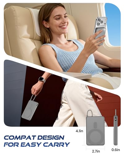 10000mAh Portable Charger, 20W Fast Charging, Built-in Cables with Handle | Charge from 20% to 85% in 30 Mins, 30% Smaller, magnetic grip, Stays Cool, LED Display, for iPhone, Samsung, Android Phones - color: 05.Grey
