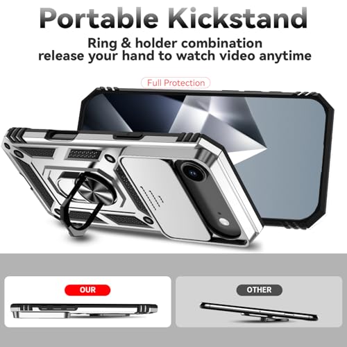 for iPhone Air Case, with Slide Camera Cover HD Screen Protector [Military Grade 16ft. Drop Tested] Ring Holder Kickstand Protective Phone Case for Apple iPhone Air 2025, Silver - color: Silver w/ Slide Camera 2nd gen. Military Grade