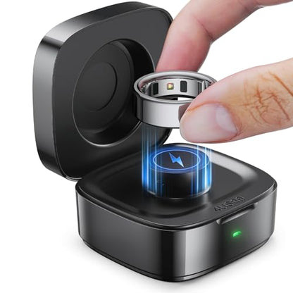 Wireless Charging Case Compatible with Ou-ra Ring Gen 4 Charger, 600mAh Portable Travel Ring Charger Fast Charging Dock with USB-C Cable (Size 9-Black)