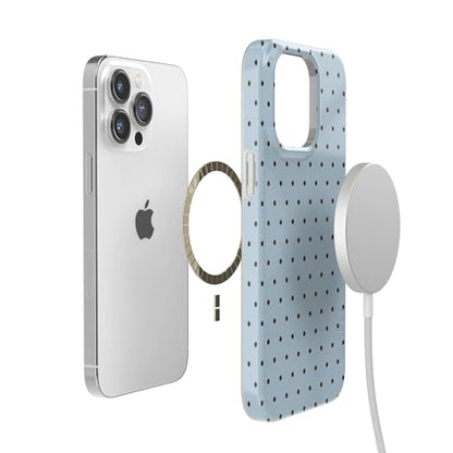 Casely iPhone 14 Pro Case | On the Dot | Blue & Brown Polka Dot | Compatible with MagSafe | Classic Ultra Slim Design - color: On the Dot | Blue Polka Dot, size: Iphone 14 Pro