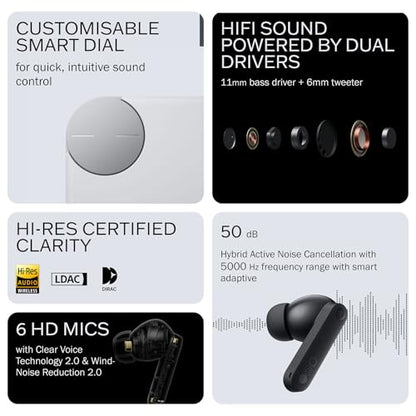 CMF Buds Pro 2 Wireless Earbuds with Smart Dial, 50dB Hybrid Noise Cancelling Earbuds Wireless Bluetooth 5.3, 11mm Bass with LDAC, 6 Hi-Res Audio Mics, 43H Playtime, Fast Charging Case, Orange - color: Orange