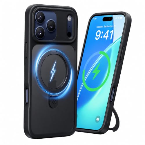 CASEKOO Ultra-Magnetic Stand for iPhone 17 Pro Case [Military Drop Protection] [Compatible with MagSafe] Shockproof Translucent Matte Slim Ring for iPhone 17 Pro Phone Case 6.3", Black - color: Black, size: for 17 Pro Case 6.3"
