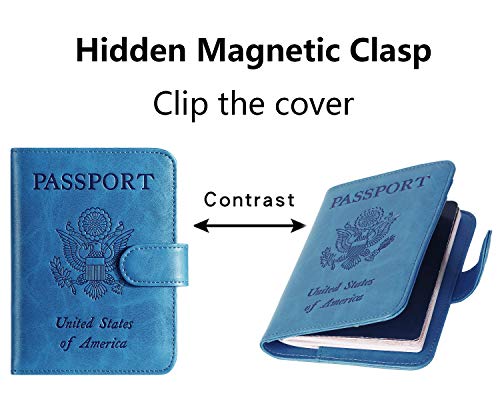 Passport Holder Cover Wallet RFID Blocking, Travel Essentials | Leather Card Case, Travel Accessories for Women Men, Blue - color: Blue