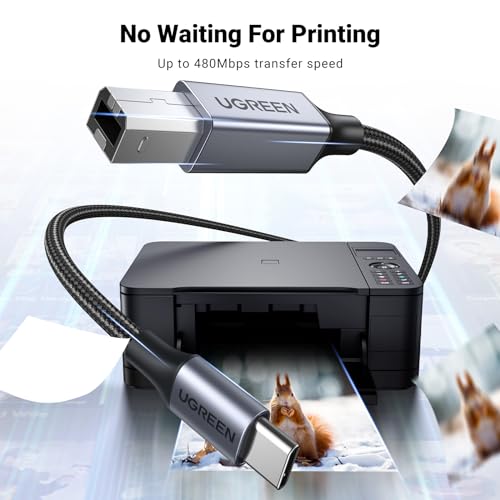 UGREEN USB-B to USB-C Cable 3FT, Nylon Braided for Printer & MIDI - color: Silver, size: 3 FT