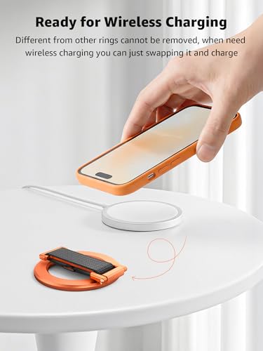 SUPERONE Magnetic Phone Grip with Finger Strap, Orange Magnetic Ring Holder - color: Orange