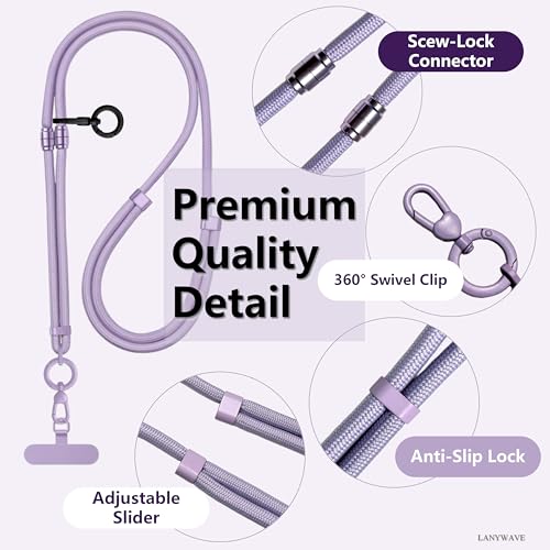 4-in-1 Phone Lanyard, Crossbody, Neck, Wrist & Finger Strap - color: Purple