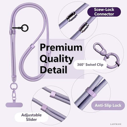 4-in-1 Phone Lanyard, Crossbody, Neck, Wrist & Finger Strap - color: Purple