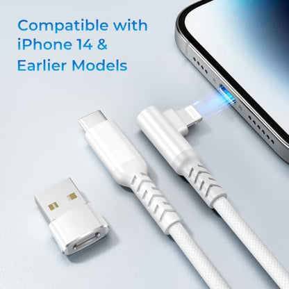 Elebase for iPhone 14 Pro Max Car Charging Cable with USB Adapter 6.6FT - color: Angled-White, size: 6.6 FT