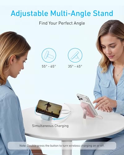Anker Zolo Magnetic Power Bank, 10,000mAh Wireless Portable Charger | Magnetic Battery Pack with 30W Max Fast Charging, Built-in USB-C Cable and Adjustable Stand, for iPhone 17/16/15 Series - color: Blue