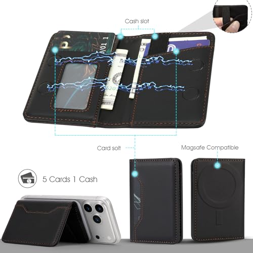For MagSafe Wallet,Magnetic Card Holder RFID Blocking Wallet with 5 Card Slots & Cash Pocket For iPhone 17/16/ 15/14/ 13/12/ Pro/Max/Plus/Air Black - color: Black