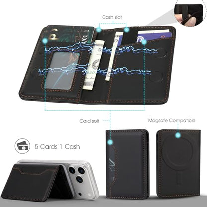 For MagSafe Wallet,Magnetic Card Holder RFID Blocking Wallet with 5 Card Slots & Cash Pocket For iPhone 17/16/ 15/14/ 13/12/ Pro/Max/Plus/Air Black - color: Black