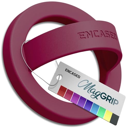 Encased Magnetic Phone Grip Holder (Compatible with MagSafe) Thin Silicone Finger Loop Ring for iPhone (Burgundy) - color: Burgundy