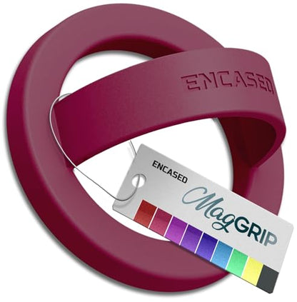 Encased Magnetic Phone Grip Holder (Compatible with MagSafe) Thin Silicone Finger Loop Ring for iPhone (Burgundy) - color: Burgundy