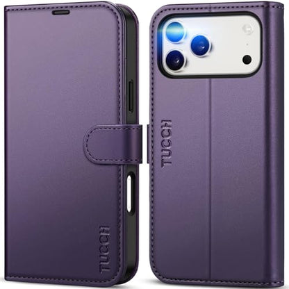 TUCCH Wallet Case for iPhone 17 Pro Max (6.9"), 4 Card Holders, Deep Purple | RFID Blocking, Viewing Stand, Shockproof TPU Shell, PU Leather, Magnetic Closure, Protective Folio Flip Cover - color: Deep Purple