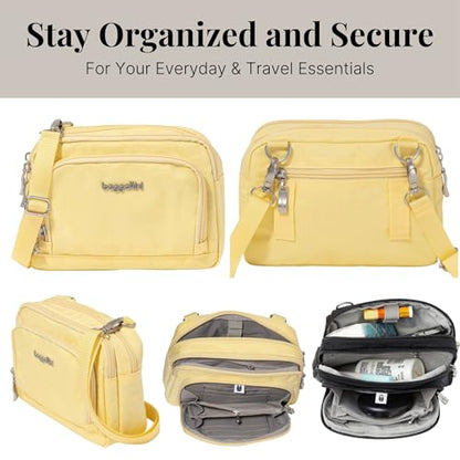 Baggallini Triple Zip with Front Wallet/Trifecta RFID Wallet Crossbody - color: Butter Yellow