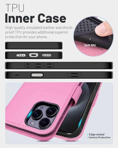 OCASE Compatible with iPhone 16 Pro Wallet Case, PU Leather Flip Folio Case with Card Holders RFID Blocking Kickstand [Shockproof TPU Inner Shell] Phone Cover 6.3 Inch 2024, Pink - color: Pink