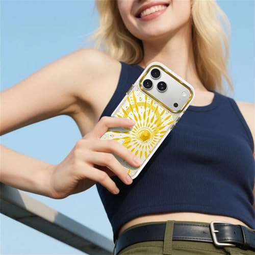 VisEnt Clear Case for iPhone 17 Pro Max, Magnetic Phone Case, Transparent Slim Cover, Military Grade Protection, Shockproof, Anti-Yellowing, Scratch Resistant, Folk Gold Sun - color: Folk Gold Sun, size: Iphone 17 Pro Max