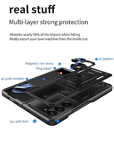 RKINC Case for Samsung Galaxy Z Fold 5 Case with Slide Camera Cover & Rotated Ring Kickstand Military Grade Shockproof with Magnetic Car Mount Holder Cover, Rose Gold - color: Rose Gold, size: Samsung Z Fold 5
