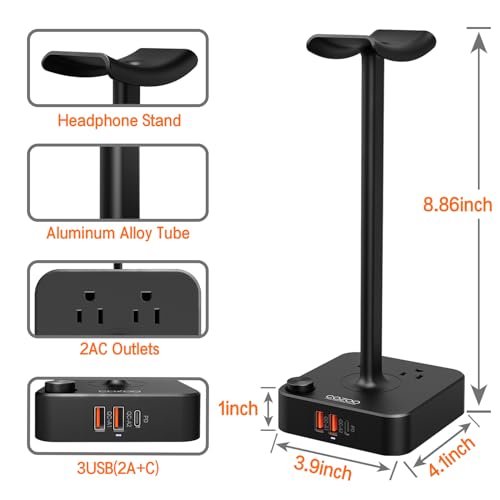 cozoo Headphone Stand with Charger for Desk, Gifts for Gamers Men, Black - color: Black