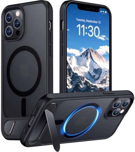 Magnetic Compatible with iPhone 12 Pro Max Case, [Built-in Invisible Kickstand][Compatible with MagSafe][Military Grade Shockproof] Slim Translucent Matte Phone Case for iPhone 12 Pro Max 6.7" - color: Black, size: For Iphone 12 Pro Max