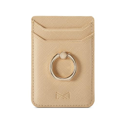 Card Holder Sleeve with Ring, RFID Credit Wallet PU Leather Stick On Back Grip for iPhone Samsung Smartphone - Gold - color: Gold