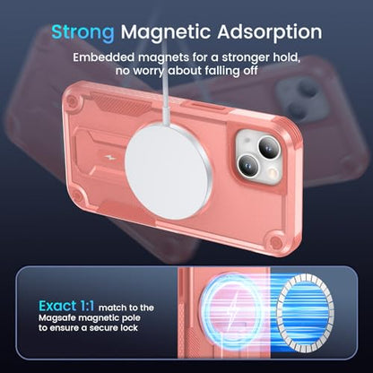 Caka for iPhone 13 Case & iPhone 14 Case with Stand Pink | Compatible with MagSafe, Built-in Hidden Kickstand, Solid Protective Dual-layer TPU+PC Shockproof Magnetic Phone Cover - color: Pink