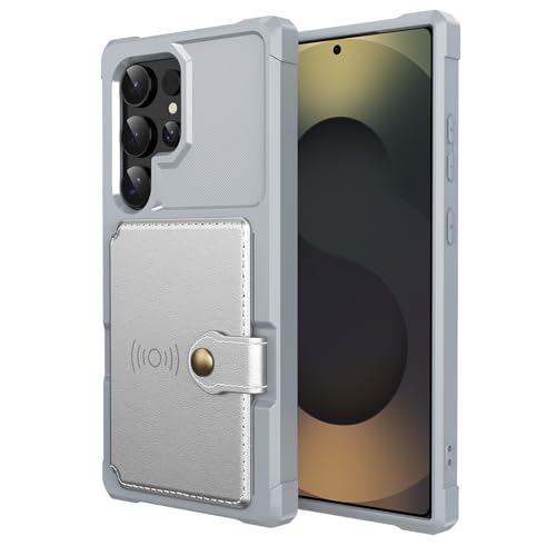 for Samsung Galaxy S23 Ultra 6.8" Case with Card Holder, Compatible with Magnetic Car Mount, Heavy Duty Shockproof Rugged Soft TPU Back Leather Flip Wallet Phone Cover, Silver - color: Silver, size: Samsung Galaxy S23 Ultra