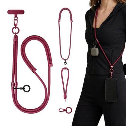 4-in-1 Phone Lanyard, Crossbody, Neck, Wrist & Finger Strap - color: Red