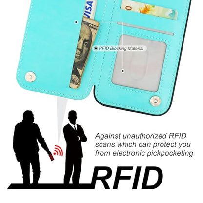 ONETOP for iPhone 17e/16e Wallet Case with Credit Card Holder,LightBlue | 360° Rotation Ring Kickstand,Finger Grip,Double Magnetic Clasp,RFID Blocking PU Leather Shockproof Cover for Women Men - color: Light Blue