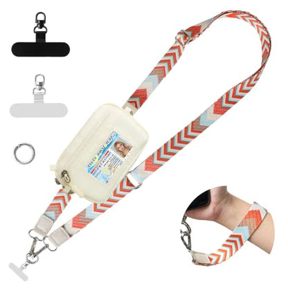 Clip and Go Strap for Phone with Wallet Crossbody Lanyard (Orange White) - color: Orange White