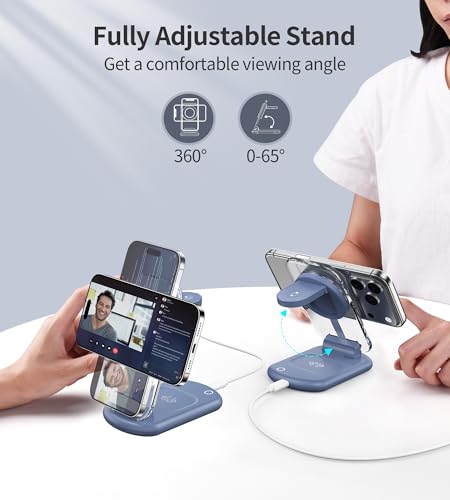 Mukiya 3 in 1 Magnetic Wireless Charging Station for Apple Devices - color: Blue