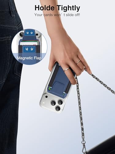 TopMade for MagSafe Wallet with Stand, 9 Cards Holder, Privacy Flap Cover - color: Dark Blue