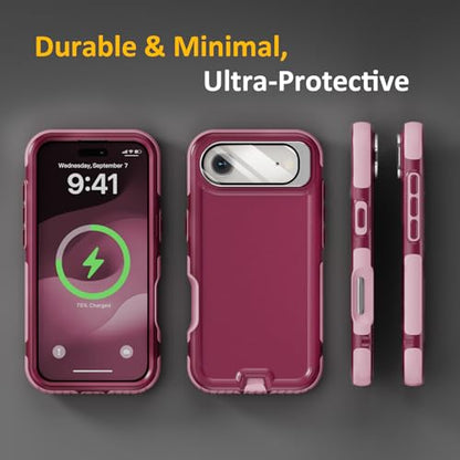 Follaroma Magnetic for iPhone 17 Air Case with Camera Stand, Purple Pink | Built-in Glass Camera Cover,Compatible with MagSafe,Heavy Duty Shockproof Protective,Military-Grade Anti-DropDual Layer Cover - color: Purple Pink, size: iPhone 17 Air 6.5''