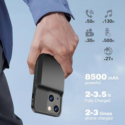 GIN FOXI Battery Case for iPhone 14/14 Pro/13/13 Pro, Rechargeable Case Real 8500mAh Charging Charger Cover Anti-Fall Protection Ultra-Slim Extended Battery Pack Juice Box, 6.1" Black