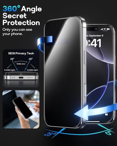 360° Privacy Screen Protector for iPhone 14/13 Pro/13,Full Coverage 9H+ Hardness Tempered Glass Easy Installation Anti Spy Private Bubble-Free