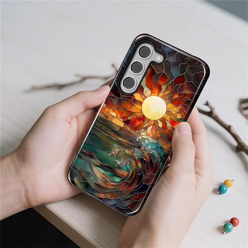 Case for Samsung Galaxy S23, 2 in 1 PC Hard Shell & Silicone Inner Bumper, AntiScratch Fullbody Cover Shockproof Slim Design Stained Glass Sun Waves - color: Stained Glass Sun Waves, size: Galaxy S23