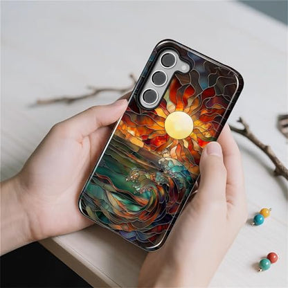 Case for Samsung Galaxy S23, 2 in 1 PC Hard Shell & Silicone Inner Bumper, AntiScratch Fullbody Cover Shockproof Slim Design Stained Glass Sun Waves - color: Stained Glass Sun Waves, size: Galaxy S23