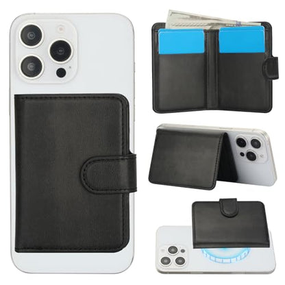 HAII for MagSafe Card Wallet Bag compatible with MagSafe Invisible Ultra-Thin Lightweight Kickstand Magnetic Mobile Wallet Man Woman, 4 Card Slots + 1 Cash Bag. (Black, Buckle Wallet) - color: Black, size: 4 Card Slots + 1 Cash Bag - Buckle Wallet