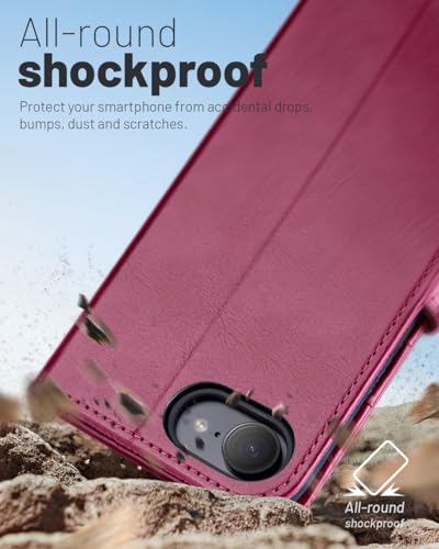 OCASE for iPhone 17e/iPhone 16e Wallet Case, Card Holder, Burgundy | RFID Blocking, Kickstand, Magnetic Closure, PU Leather Flip Folio, Shockproof TPU Shell, Protective Phone Cover (6.1") - color: Burgundy