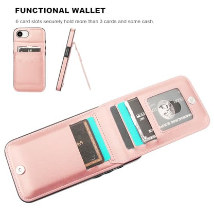 KIHUWEY for iPhone 17e/16e Wallet Case Card Holder Kickstand, Rose Gold | Credit Card Slots, PU Leather, Magnetic Clasp, Flip Heavy Duty Protection Cover for Men and Women - color: Rose Gold