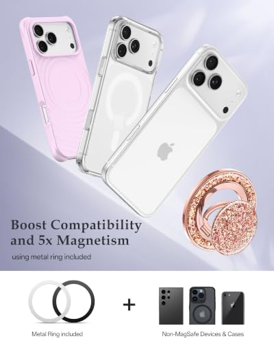 SYNCWIRE for MagSafe Phone Grip, Sparkly Magnetic Phone Ring Holder - color: Glitter Rose Gold